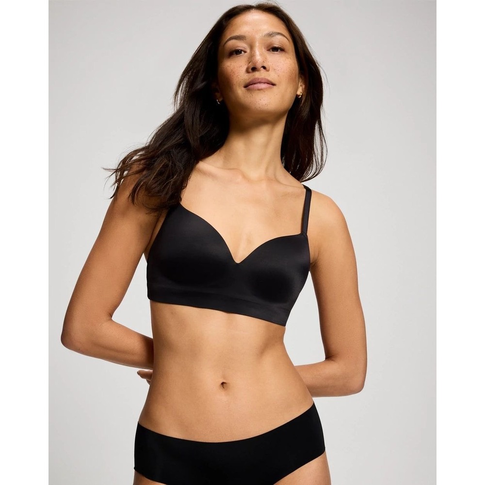 Soma 34C Enbliss Luxe Wireless Bra with Lace Back J Hook Black Padded Contour